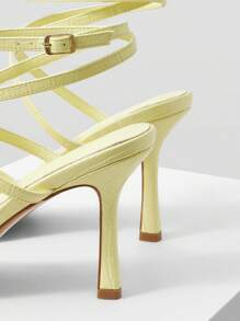 MOTF PREMIUM SANDALIAS DE TACÓN ALTO CON CORREA DE TOBILLO Y ESTAMPADO DE COCODRILO SIMPLE - Amarillo - Ver 8