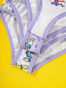 Nick 90s X SHEIN 3pcs Young Girl Purple Cute & Comfortable Cartoon Print Contrast Piping Trim Triangle Panties,Basic Casual Briefs