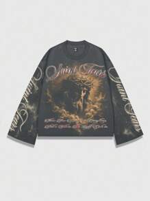 ROMWE MEN Street Life Men's Street Graphic Print Pullover Tee, Suitable For Casual Wear, Spring/Summer, Fall, 2000s Style