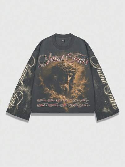 Street Life Herren Streetwear Grafik Muster Pullover T-Shirt, geeignet für Lässig Wear, Frühling/Sommer, Herbst, 2000er Jahre Stil