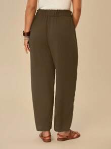 Travachic 大码休闲纯色锥形裤 - 駝色 - 查看 2