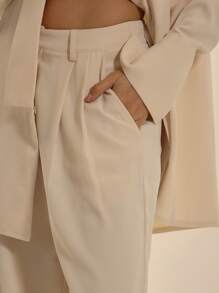 MUSERA Mid Rise Tailored Long Wide Leg Trousers Only Summer Sexy Elegant Prom Vacation Occasion Tales Of A Muse - Apricot - View 5