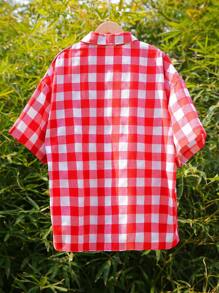 Manfinity VCAY Unisex Casual Loose Woven Plaid Short Sleeve Shirt, Suitable For Everyday Wear