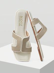 MOTF PREMIUM WOMEN'S SQUARE TOE HOLLOW FLAT SANDALS FOR CHRISTMAS - Beige - View 4