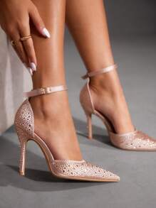 CUCCOO SZL Giày cao gót hở mũi đính đá lấp lánh màu hạnh nhân gợi cảm cho nữ - Màu be - Xem 3