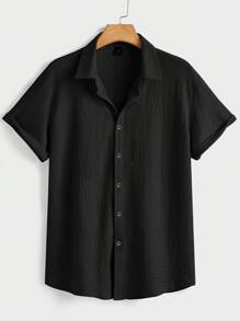 Manfinity Homme Men's Solid Color Short Sleeve Single-Breasted Casual/Office Shirt,3-Piece Set,Khaki Black Navy Blue,Summer Minimalist Fashion Designer Basic Style, Soft And Comfortable, Perfect For Vacation, Streetwear, And Daily Casual Wear, Offering A Relaxed Fit, Ideal For Couples' Gatherings, A Thoughtful Gift For Husbands, Boyfriends, Girlfriends, Or Dads, Suitable For Outdoor Travel, Great For Wedding Parties, An INS Versatile Piece, A Must-Have For Spring And Summer Gatherings, Blending A Fashion Style Of Maturity, Steadiness, And Wisdom, Especially Suitable For Middle-Aged And Young Successful Individuals.