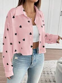 EMERY ROSE 女士情人节心形花卉印花高低衬衫 - 粉色 - 查看 6