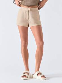 LYSMO 女士纯色休闲宽松短裤 - 2025 年春夏新品 - 卡其色 - 查看 3