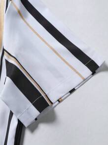 Manfinity Homme 男士条纹印花前扣休闲短袖衬衫（散落印花）男士漂亮衬衫男士夏季衬衫男士设计师衬衫男士服装衬衫 - 彩色 - 查看 4