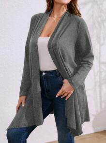 Plus Size Women Asymmetrical Hem Loose Casual/Work Jacket Fall Winter Cloth For Women Autumn - Dark Grey - View 3