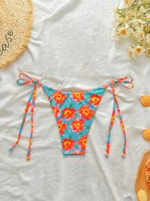 Swim Mod Random Floral & Ribbed Print Tie Sides Beach Vacation Bottom Swimwear For Summer - Multicolor - View 2