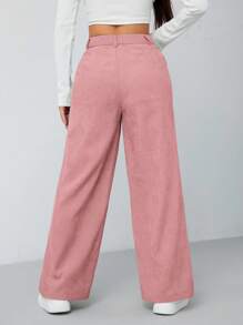 SHEIN PETITE 女士秋冬薄荷绿双口袋直筒裤 - 粉色 - 查看 7