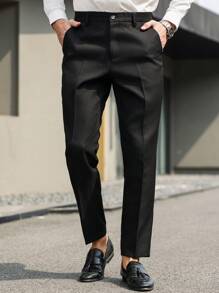 Manfinity Bizformal Herren einfarbige Anzughose mit Zahnstocherdesign und gerader Passform für den Lässig-Stil