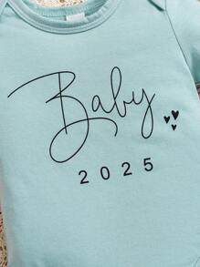 SHEIN Baby Simplistic Letter Print Bodysuit, 2025 New Model, Summer - Green - View 5