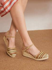 Styleloop Sandalias de cuña de plataforma de cuerda tejida para mujer, estilo bohemio, atuendo retro de festival de música country estadounidense