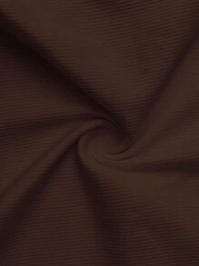 SHEIN CURVE+ 大码女式百搭休闲深 V 领罗纹针织吊带背心，白色 - 棕色 - 查看 5