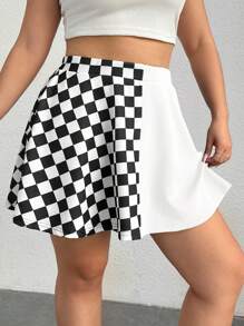 SHEIN EZwear Falda de talla grande de verano casual de patchwork a cuadros