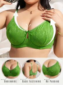 SHEIN 1 件大码女士蕾丝支撑内衣文胸套装 - 綠色 - 查看 1