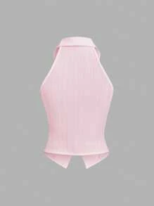 SHEIN Unity 纹理绉布无领无袖前开式女式衬衫