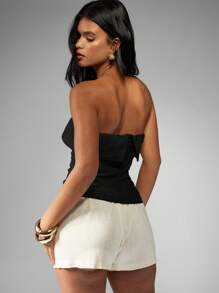 MISSGUIDED Top bandeau de lino sin tirantes, diseño minimalista, forma estructurada y ajustada, prenda de vestir de noche, moda de resort, pieza de declaración para fiestas - Negro - Ver 2