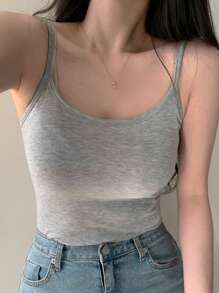 DAZY 1pc Women's Solid Color Wrap Around Elastic Knit Camisole, Gray - Grey - View 6