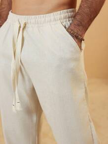 Manfinity RSRT Quần vải lanh thiết kế túi eo có dây rút cho nam 2 chiếc/bộ - Màu be - Xem 7