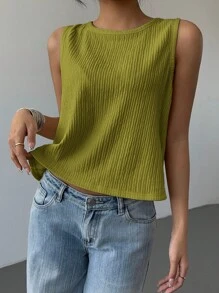 SHEIN Essnce Women's Knit Tank Top With Colorblock And Oversized Bow Design On Back, Going Out Top,Valentine's Day - Green - View 4