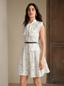 Anewsta 女士优雅蝴蝶领蕾丝刺绣半透明收腰短裙，适合节日、外出、度假、春夏、优雅、性感、全白