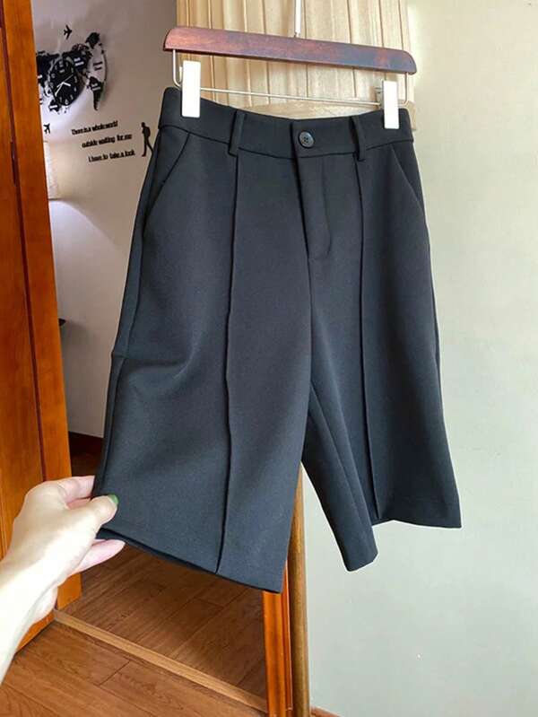 Franclia Women High Waist Suit Shorts, Casual Straight Leg Pants