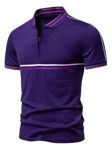 Manfinity Mode Men's Striped Short Sleeve Casual Commuting Polo Shirt Polo Shirt For Men Polo For Men - Purple - View 3