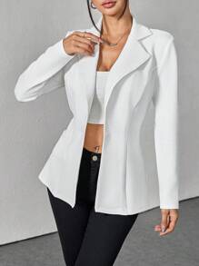 SHEIN PETITE Blazer de solapa con un solo botón para uso en la oficina, casual de negocios para mujer en otoño/invierno