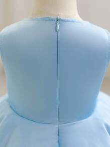 SHEIN Glamorique Kids 女婴花朵婚纱，高端缎面亮面面料，喇叭裙，为家庭聚会、派对、婚礼定制，饰有亮片和 3D 花卉装饰，合身 - 藍色 - 查看 3