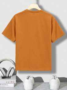 SHEIN Teen Boys Casual Drop Shoulder Short Sleeve Top With 3D Embossed English Prints - Yellow - View 6