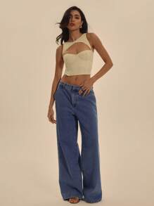 MUSERA 带骨架镂空前蕾丝修身短款束身背心，夏季优雅度假俱乐部场合可爱性感浪漫伊比沙岛风情，适合春季假日穿着 - 黃色 - 查看 5