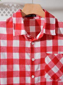 Manfinity VCAY Unisex Casual Loose Woven Plaid Short Sleeve Shirt, Suitable For Everyday Wear