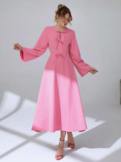 CLARA VERO Kvinnor enfärgad främre rosett detaljerad klänning