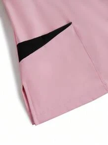 TaskEZ 撞色 V 领长袖上衣和裤子/护理服套装 - 粉色 - 查看 7