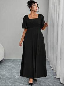 Modelyn Plus Size Red Knit Short Sleeve A-Line Waist Dress