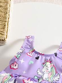 SHEIN Infant Girls' Cartoon Pattern One-Piece Swimwear - Multicolor - View 5