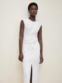 BizChic New Spring/Summer Women Elegant White Sleeveless Open Shoulder Split Dress For Daily, Work, Date, Commute, Vacation, And Wedding Season - Apricot - View 6