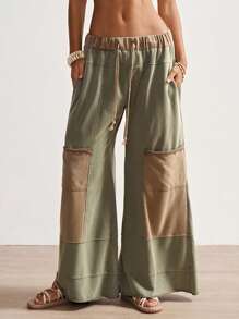 Bohemela Plus Size Women Casual Loose Drawstring Wide Leg Pants - Multicolor - View 2