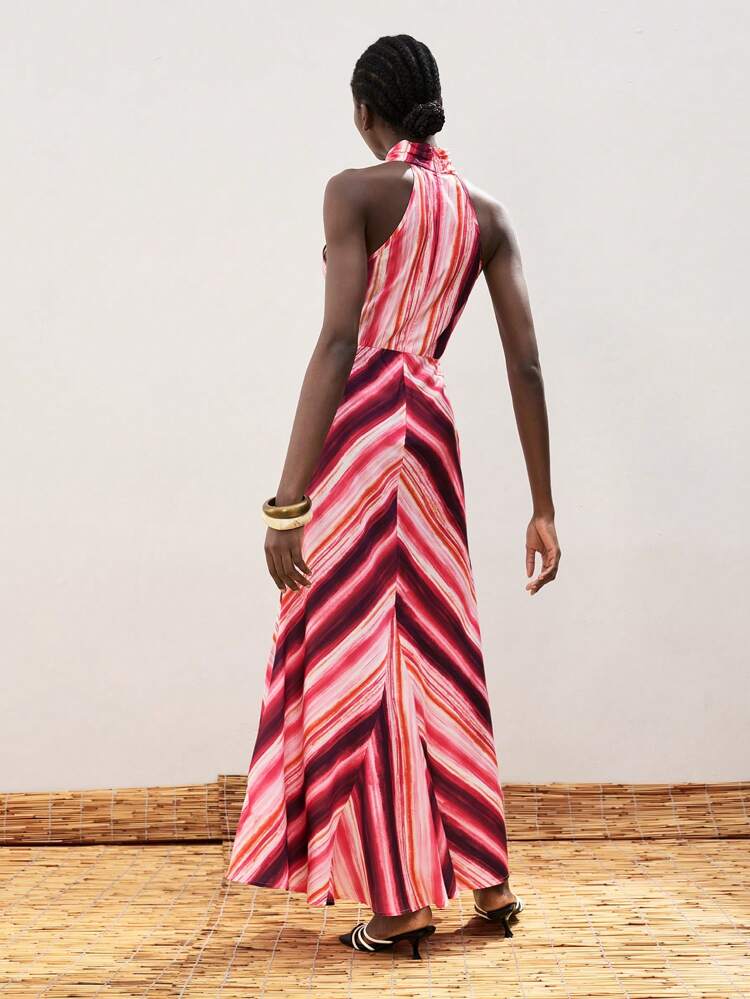 SHEIN Maija Women's Extra Long Sleeveless Dress, Minimalist & Fashionable For Summer Beach, Boho Ibiza Style Resort Wear, Dopamine Vacation Outfit Matching, Vibe Countryside Music Festival Western Style, Multicolor Stripe & Ombre Retro Print,Vacation Outfits