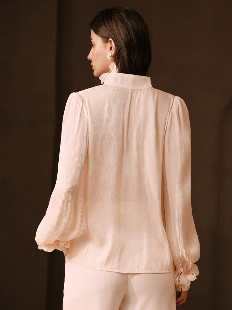 Women's Long Sleeve Blouse With Detachable Floral Belt, Elegant And Versatile For Work Or Casual Wear