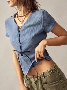 Bohemela T-shirt manches courtes décontracté d'été bohème occidental à teinture nouée pour femmes