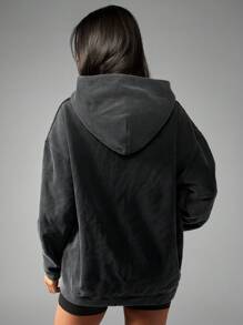 MISSGUIDED PLUS Plus Size Full Zip Hooded Sweatshirt Winter Fleece Athletic Workout Activewear Relaxed Fit Fall Essential With Pockets - Black - View 2