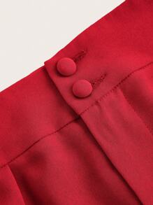 Poéselle 夏季高腰裤多件套阔腿裤高腰褶皱百褶阔腿裤宽松长裤 - 紅色 - 查看 5