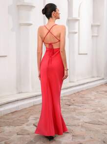 GENKIRA Elegant & Classy Slim Fit Long Strap Dress For Women   For Summer - Red - View 4