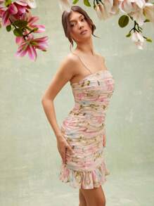 L'Amorae Women's Summer Elegant Pastel Floral Print Ruffle Hem Spaghetti Strap Dress, Summer Outfits For Women, Beach Outfits For Women, Brunch Outfits For Women, 4th Of July Outfits, Birthday Dress, Graduation Dress - Multicolor - View 2