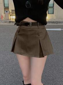 DAZY 女士休闲纯色高腰百褶裙