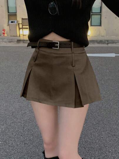 DAZY 女士休闲纯色高腰百褶裙